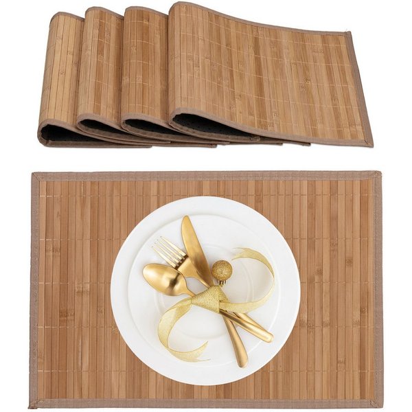 relaxdays Platzset Tischset 4er Set Bambus, (4-St., 4er Set), natur