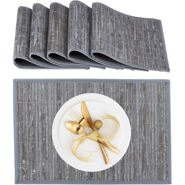 relaxdays Platzset Tischset 6er Set Bambus, (6-St., 6 Tischmatten), grau