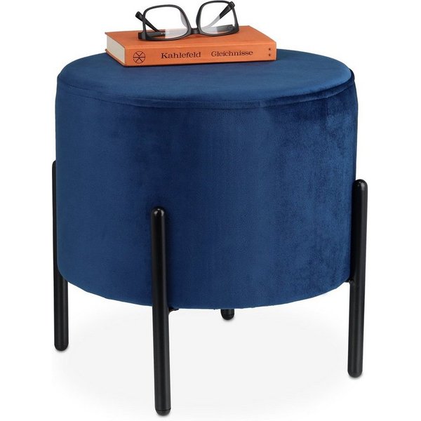 relaxdays Polsterhocker Blauer Samthocker (1 St)
