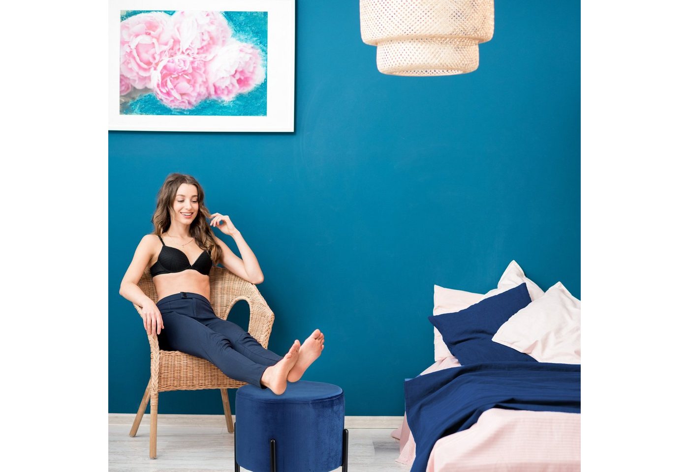 relaxdays Polsterhocker Blauer Samthocker (1 St) – Bild 3 von 5