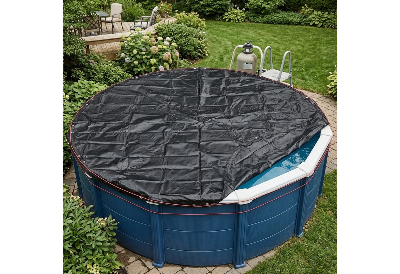 relaxdays Pool-Abdeckplane Runde Poolabdeckung UV-beständig (2-St), 320 - 366 cm (420 cm) – Bild 3 von 5