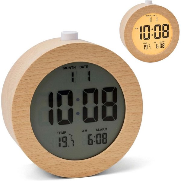 relaxdays Quarzwecker Digitaler Wecker aus Holz