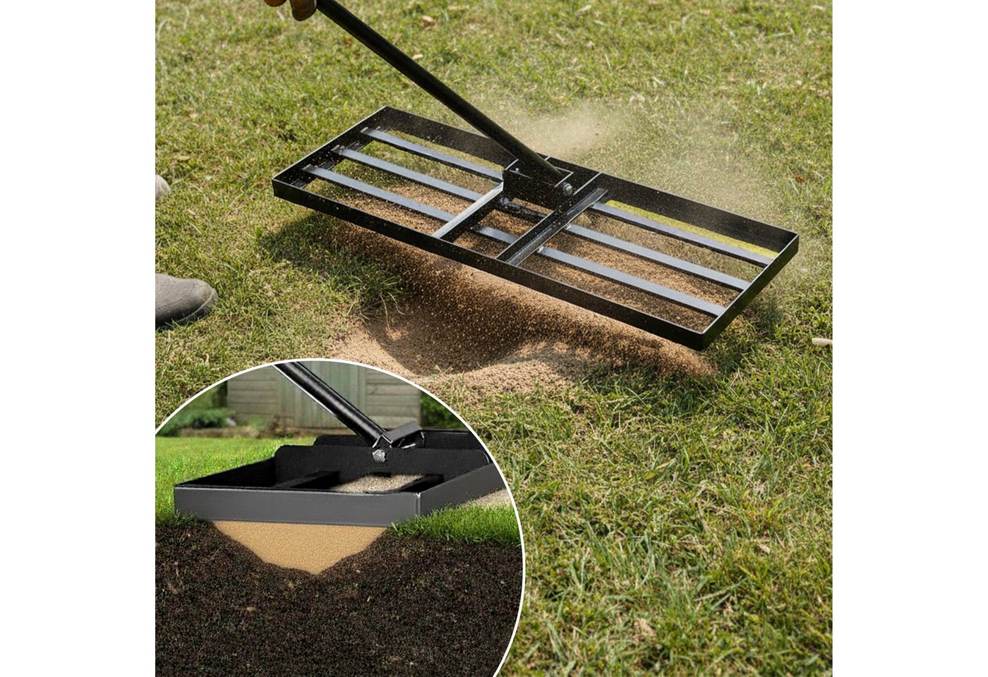 relaxdays Rasenrechen Rasenrakel 76 x 25 cm, 76 cm Arbeitsbreite, mit 200 cm langem Stiel, (1-tlg) – Bild 3 von 5