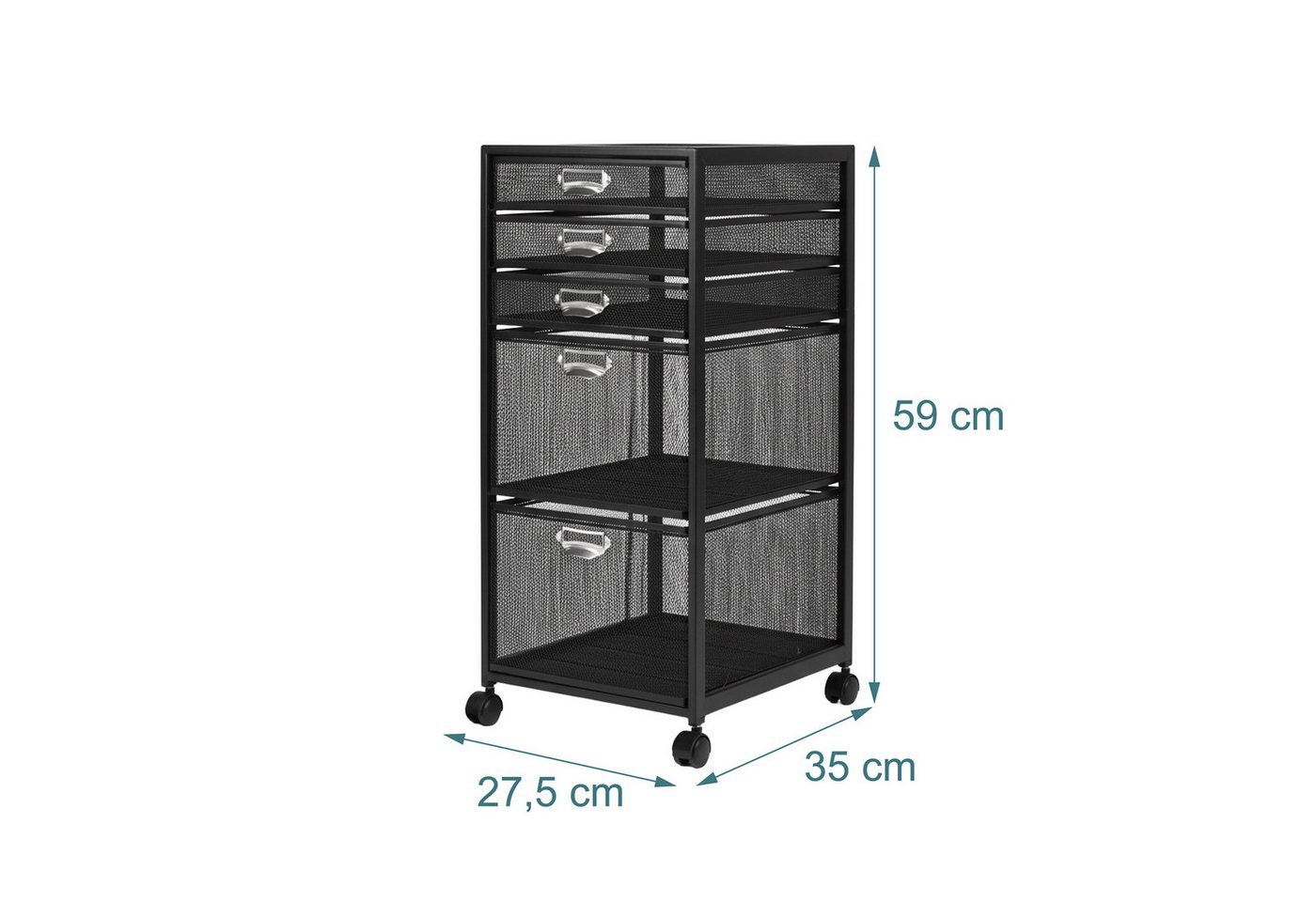 relaxdays Rollcontainer mit 5 Schubladen, (1 St), schwarz, 5 Fächer – Bild 4 von 5