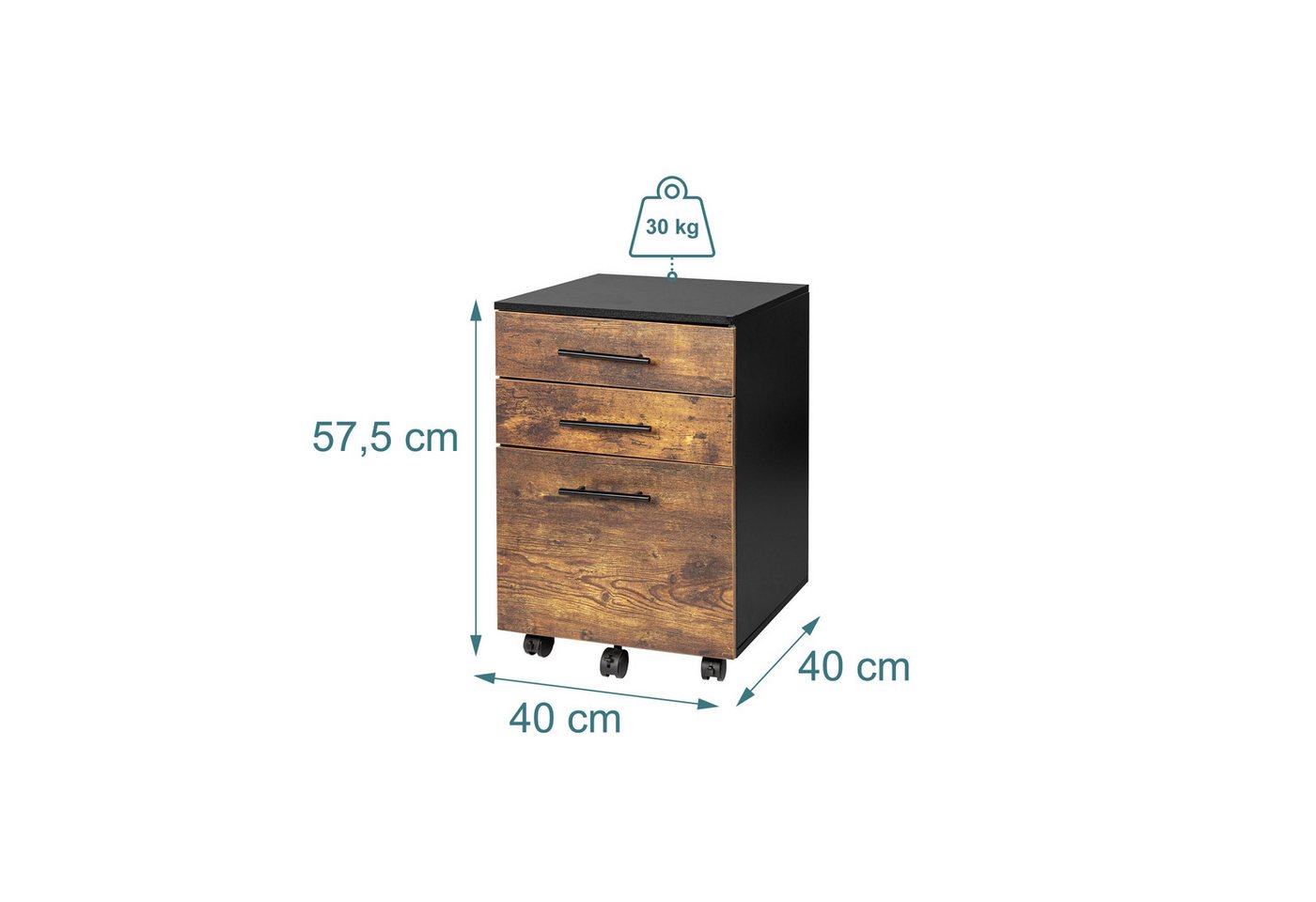 relaxdays Rollcontainer mit Hängeregister, (1 St), Industrial-Schwarz – Bild 4 von 5