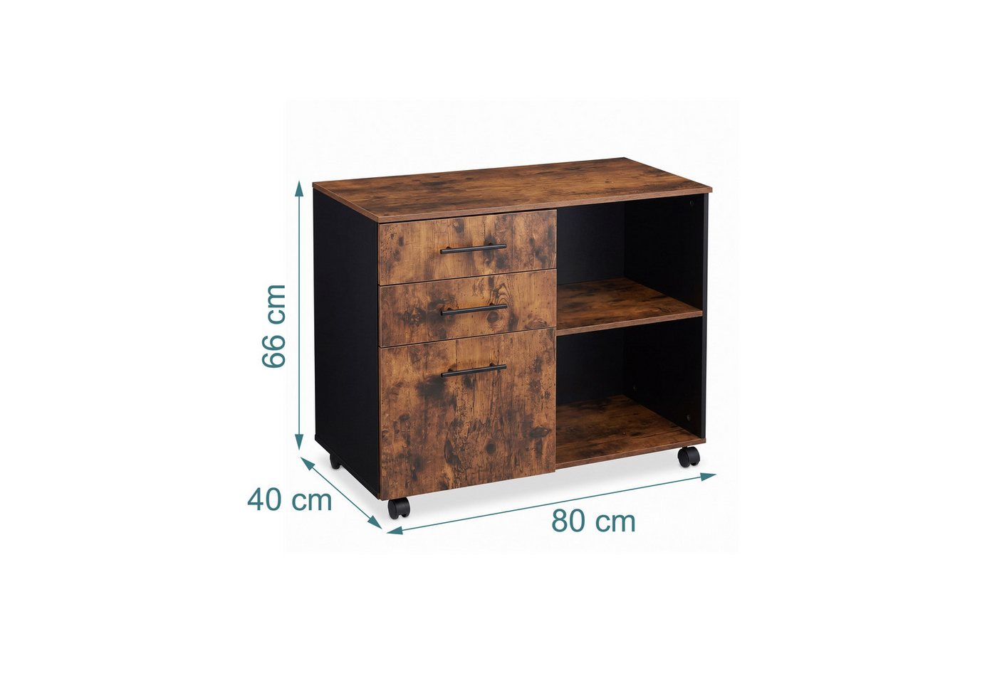 relaxdays Rollcontainer mit Schubladen und Ablagen, (1 St), Vintagebraun – Bild 4 von 5