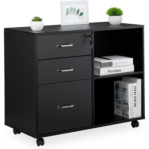 relaxdays Rollcontainer mit Schubladen und Ablagen, (1 St), schwarz