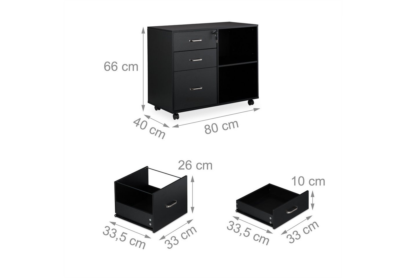 relaxdays Rollcontainer mit Schubladen und Ablagen, (1 St), schwarz – Bild 4 von 5