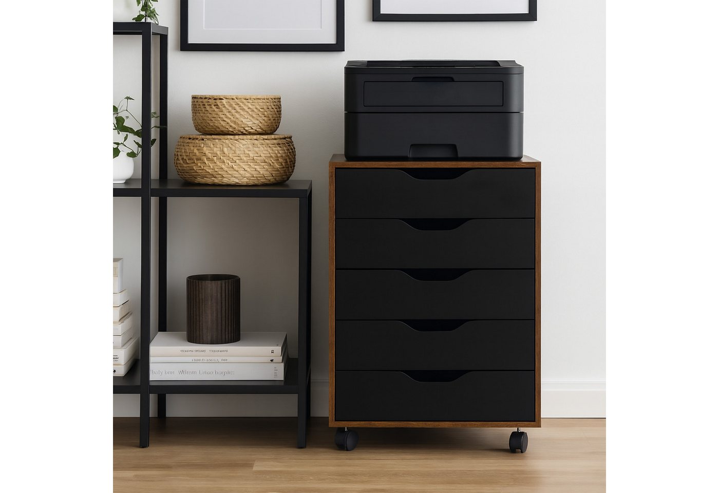 relaxdays Rollcontainer mit Schubladen, (1 St), Industrial-Schwarz – Bild 2 von 5