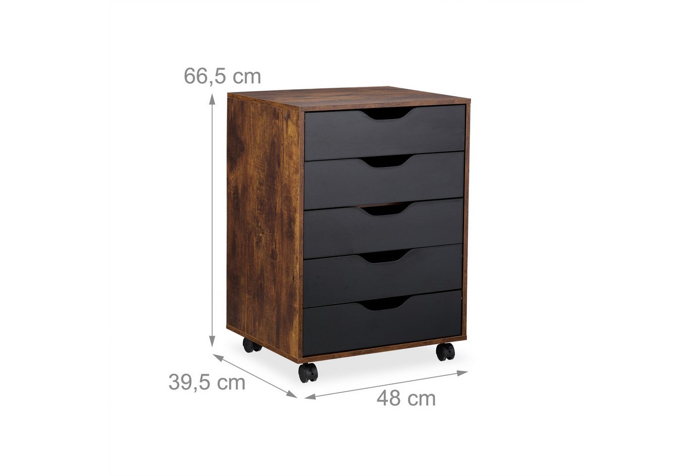 relaxdays Rollcontainer mit Schubladen, (1 St), Industrial-Schwarz – Bild 4 von 5