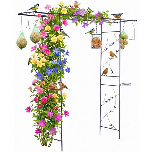 relaxdays Rosenbogen mit Vogelbad & Futterstation, 10 St.