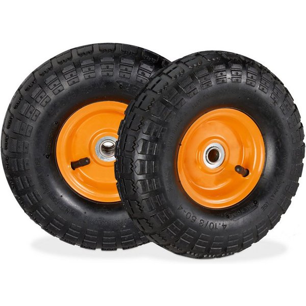relaxdays Sackkarren-Rad Sackkarrenrad 2er Set 4.10 3.50-4 (2 St), Schwarz-Orange