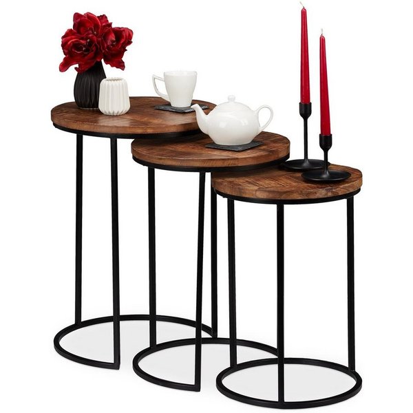 relaxdays Satztisch 3er Set Mangoholz (3-St), natur