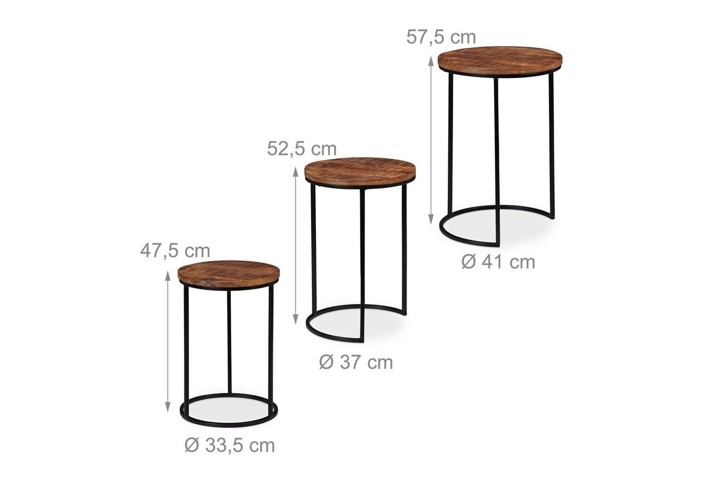 relaxdays Satztisch 3er Set Mangoholz (3-St), natur – Bild 4 von 5