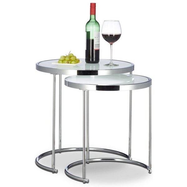 relaxdays Satztisch Satztische rund Milchglas (2-St)