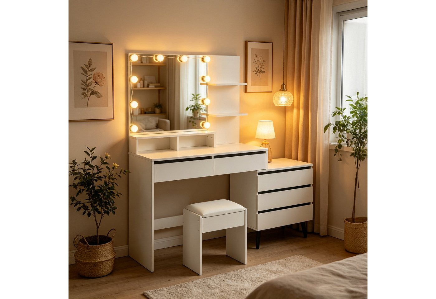 relaxdays Schminktisch mit LED Beleuchtung (2-St) – Bild 5 von 5