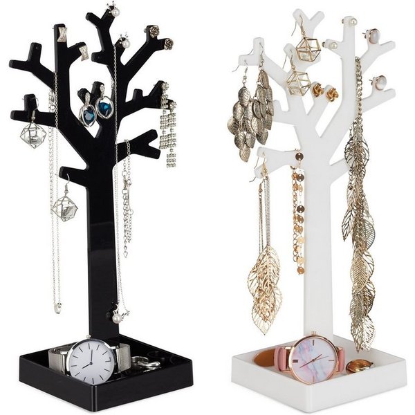 relaxdays Schmuckständer Baum 2er-Set (2 St), Schwarz-Weiss