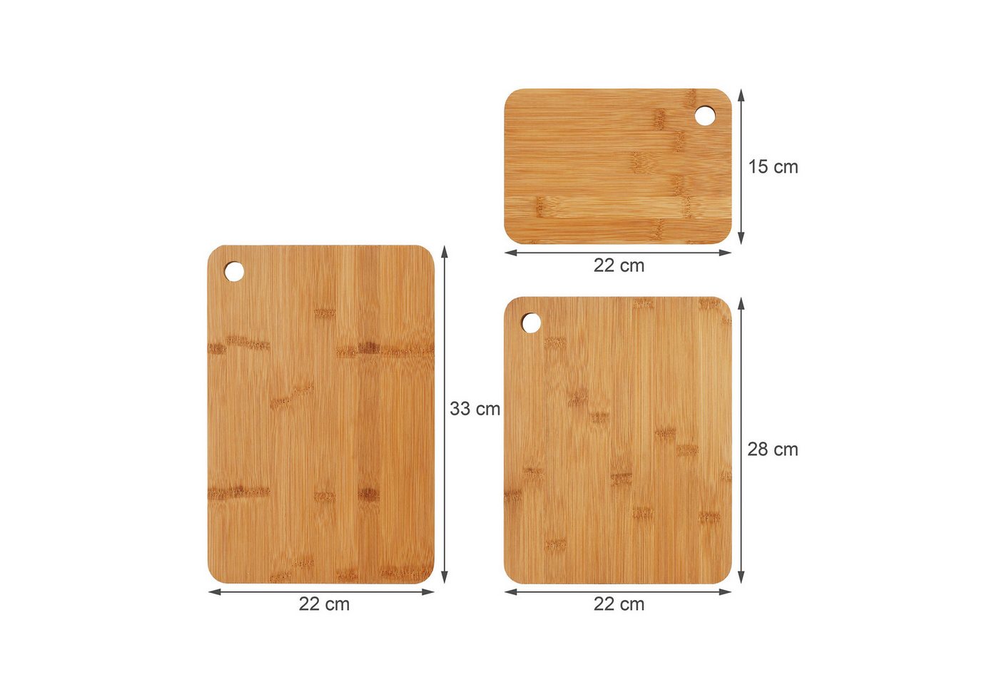 relaxdays Schneidebrett 3er Set Bambus, Bambus, (3-St) – Bild 4 von 5