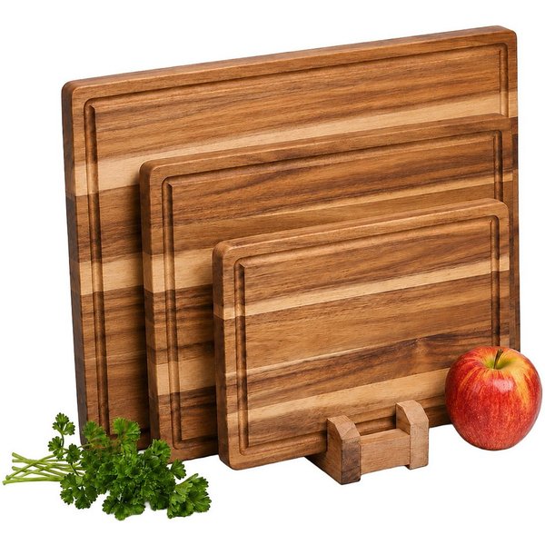 relaxdays Schneidebrett mit Ständer 3er Set, Holz, (3-St)