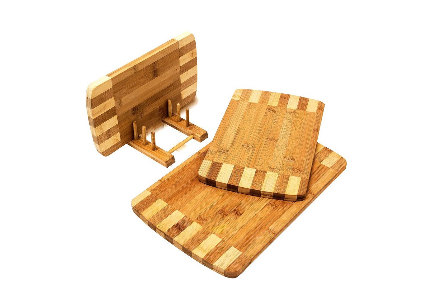 relaxdays Schneidebrett Set Bambus gestreift, Bambus, (4-St) – Bild 3 von 5