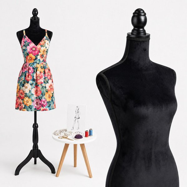 relaxdays Schneiderpuppe Weibliche Schneiderpuppe 36/38 Samt, schwarz