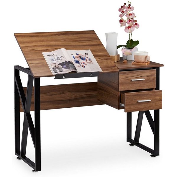 relaxdays Schreibtisch neigbar (1-St), Holz / Schwarz