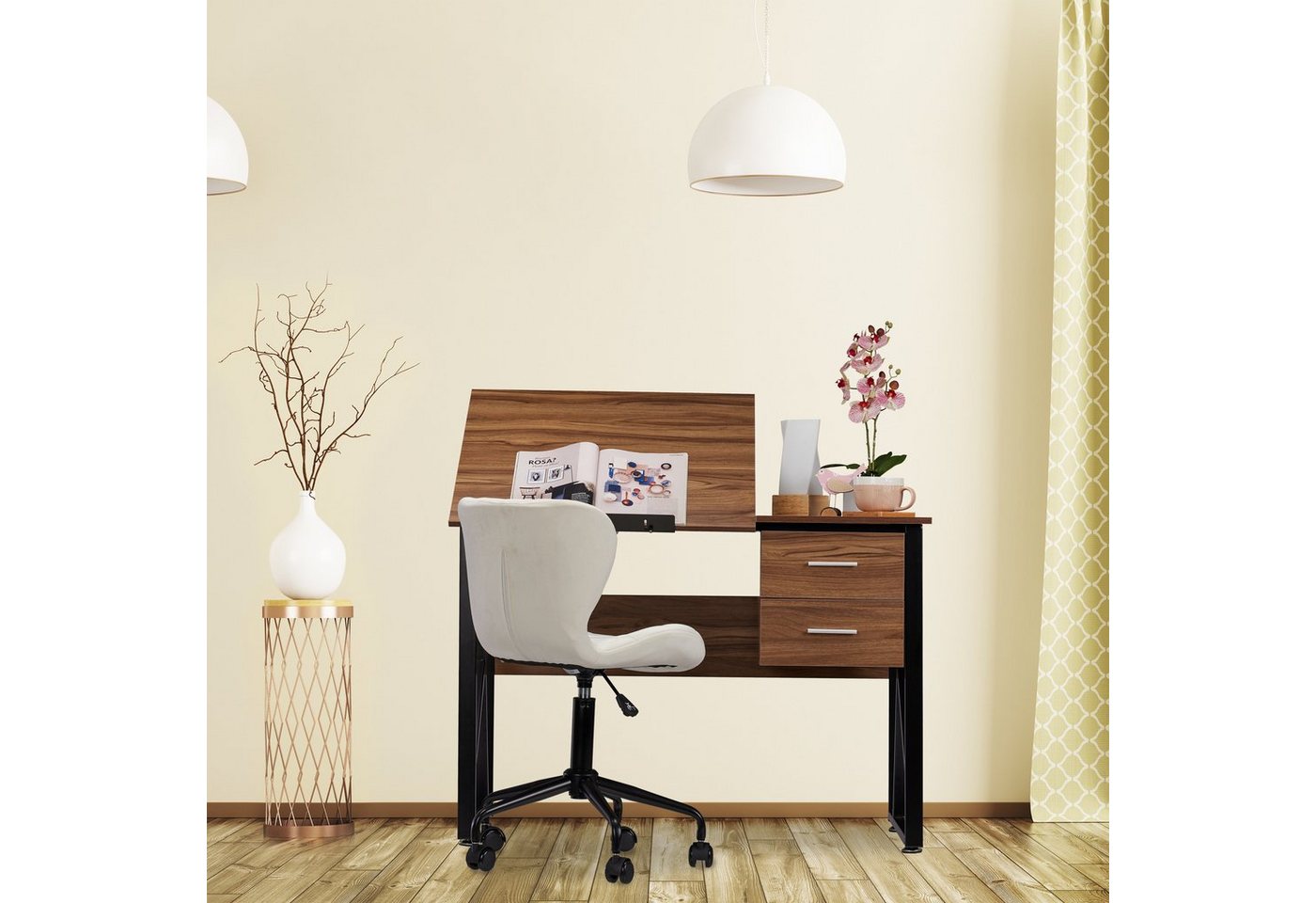 relaxdays Schreibtisch neigbar (1-St), Holz / Schwarz – Bild 2 von 5