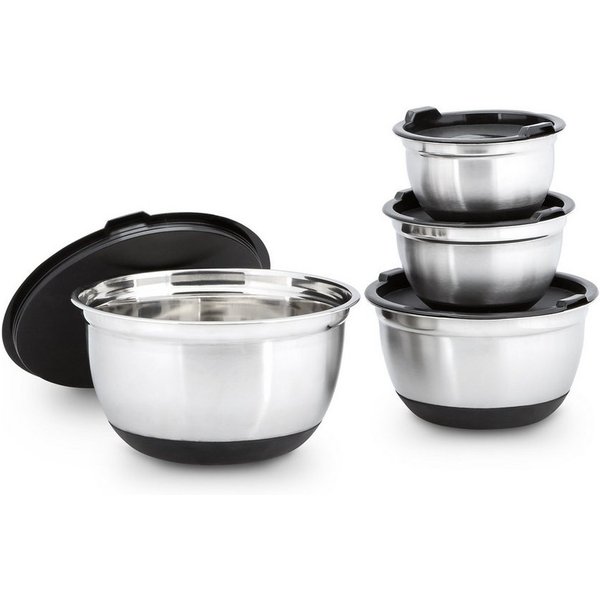 relaxdays Schüssel Set BOWLY mit Deckel, Edelstahl, (4er Set, 4-tlg), 4er Pack
