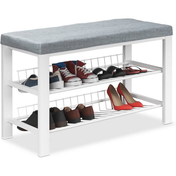 relaxdays Schuhbank mit Polster (1-St), Grau-Weiß