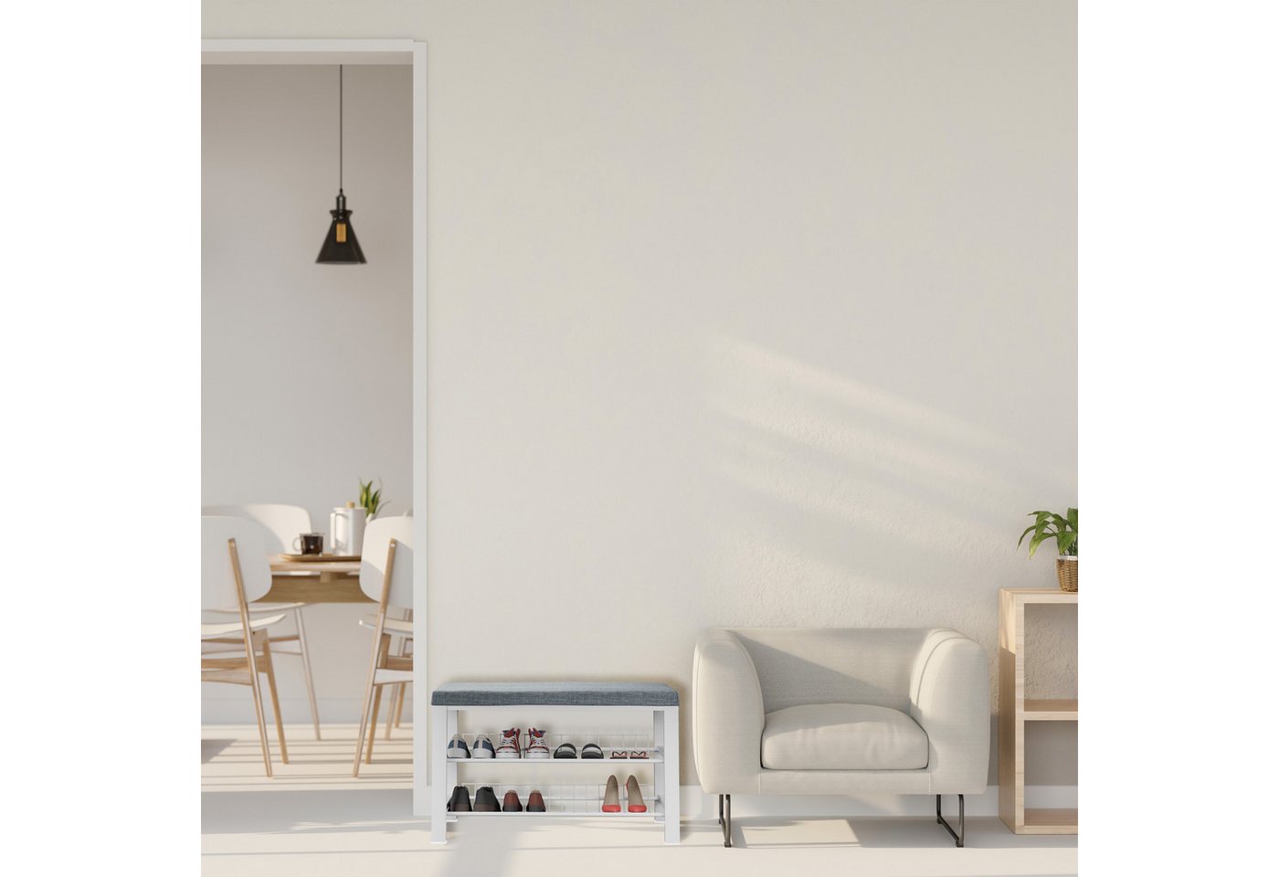 relaxdays Schuhbank mit Polster (1-St), Grau-Weiß – Bild 2 von 5