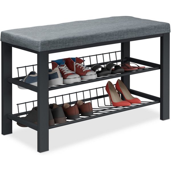relaxdays Schuhbank mit Polster (1-St), Grau-Schwarz