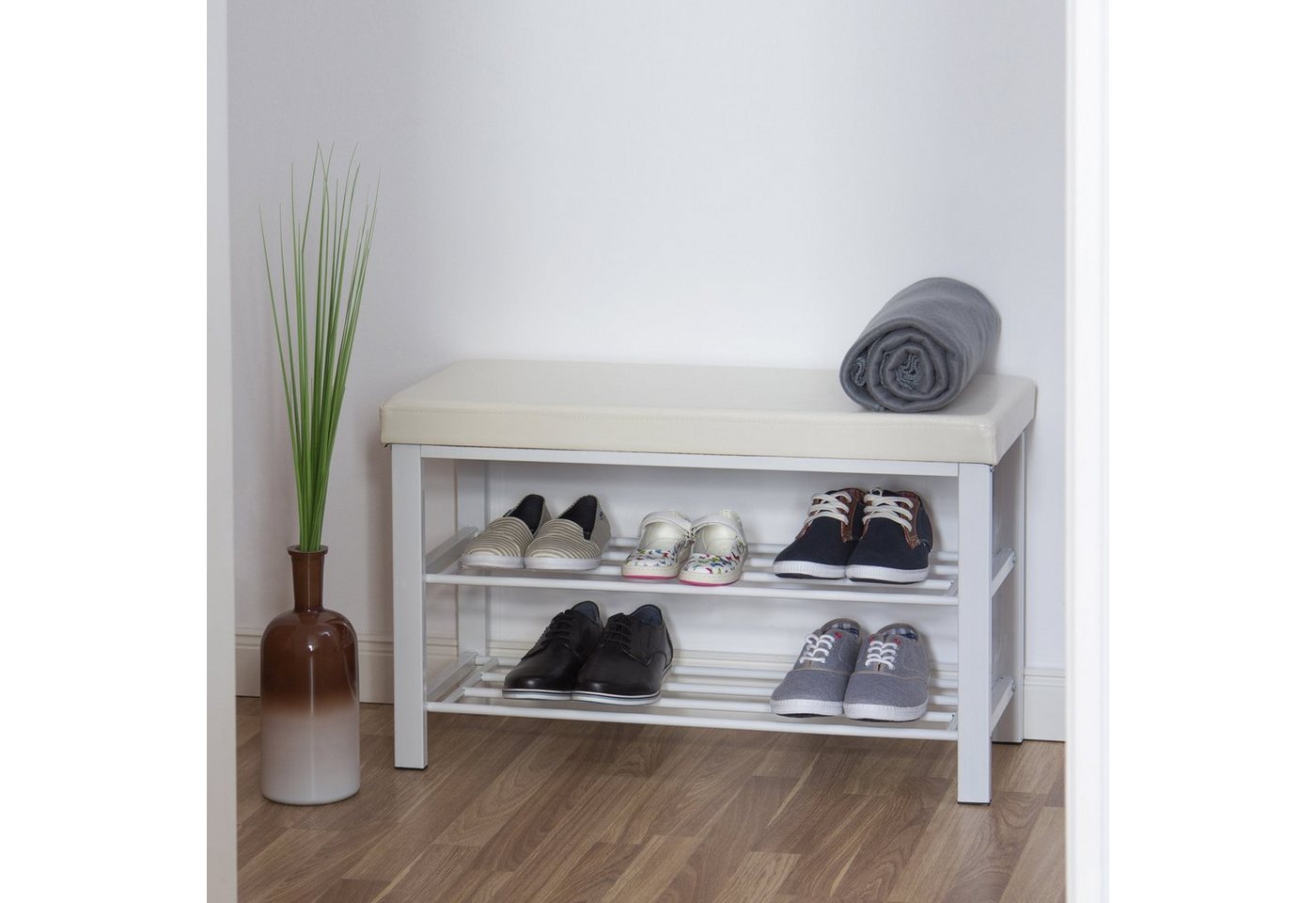 relaxdays Schuhbank mit Polsterung (1-St), weiß – Bild 2 von 5