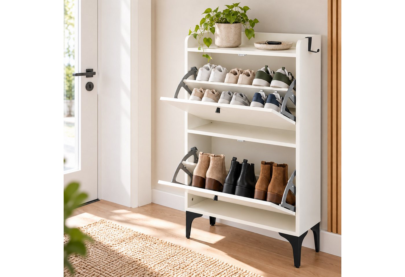 relaxdays Schuhkipper 2 Fächer (1 St), weiss, 60 cm – Bild 5 von 5