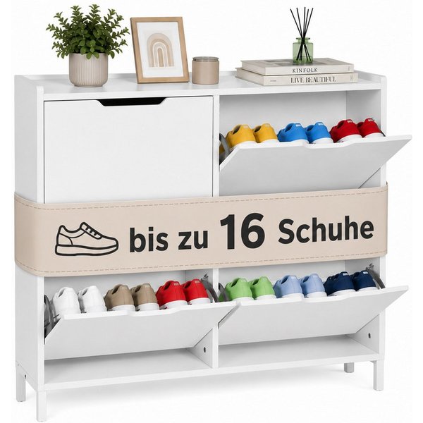 relaxdays Schuhkipper Schmaler Schuhkipper mit 4 Fächern (1 St), weiß