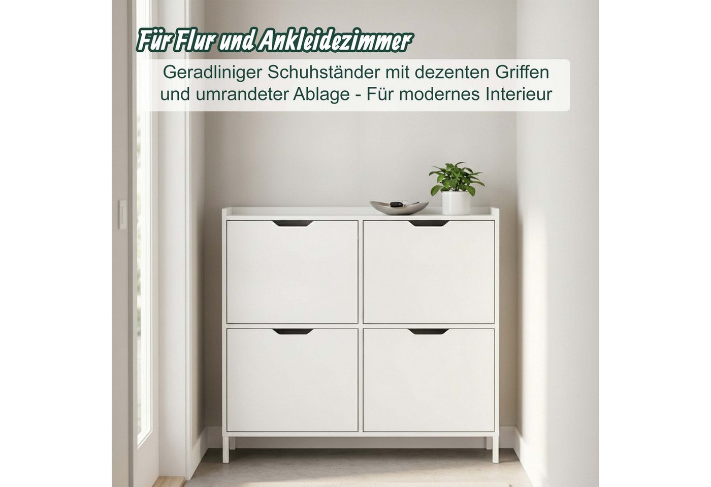 relaxdays Schuhkipper Schmaler Schuhkipper mit 4 Fächern (1 St), weiß – Bild 5 von 5
