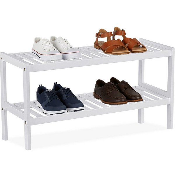 relaxdays Schuhregal aus Bambus, 1-tlg., weiß, 2 Ablagen