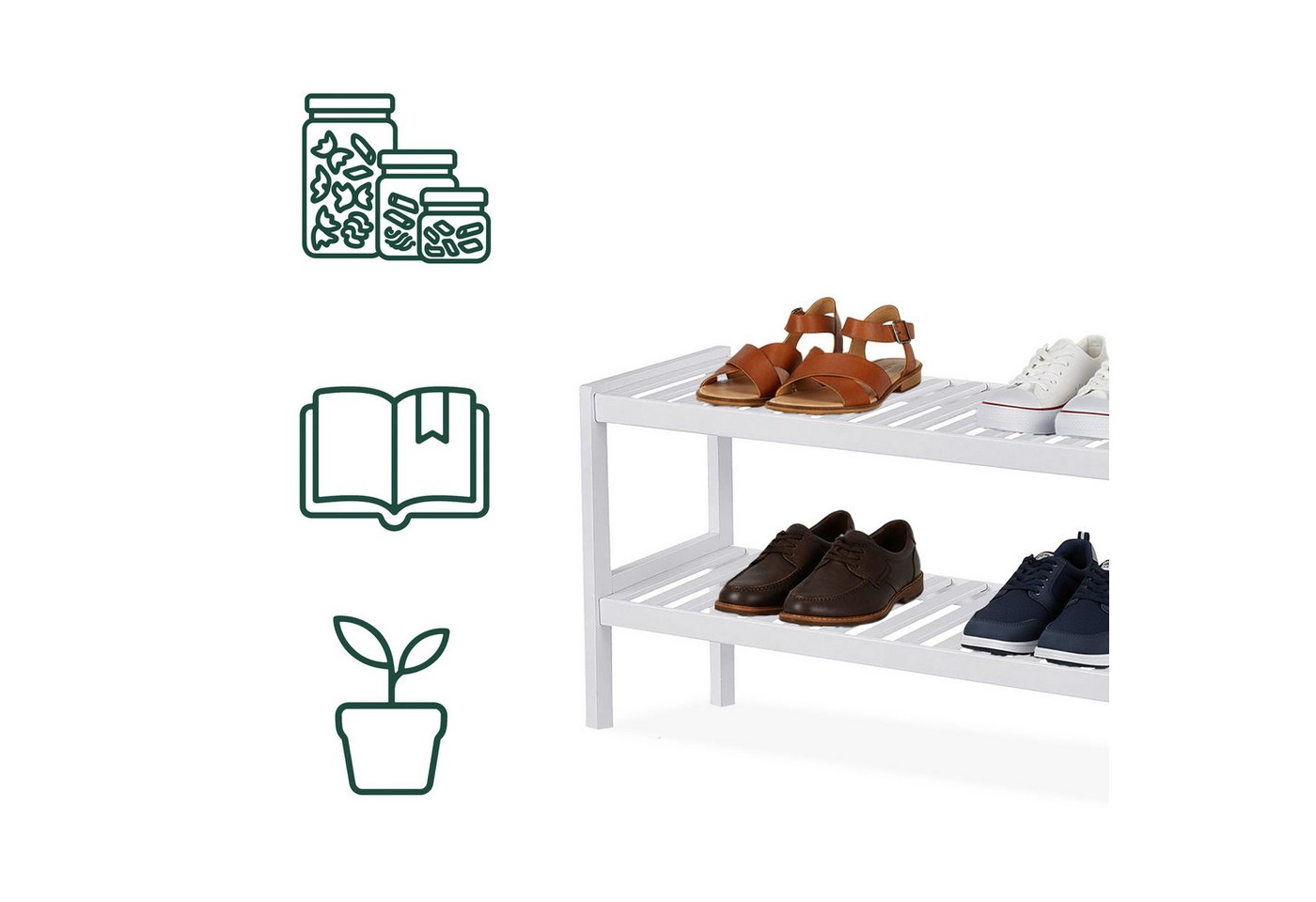 relaxdays Schuhregal aus Bambus, 1-tlg., weiß, 2 Ablagen – Bild 5 von 5