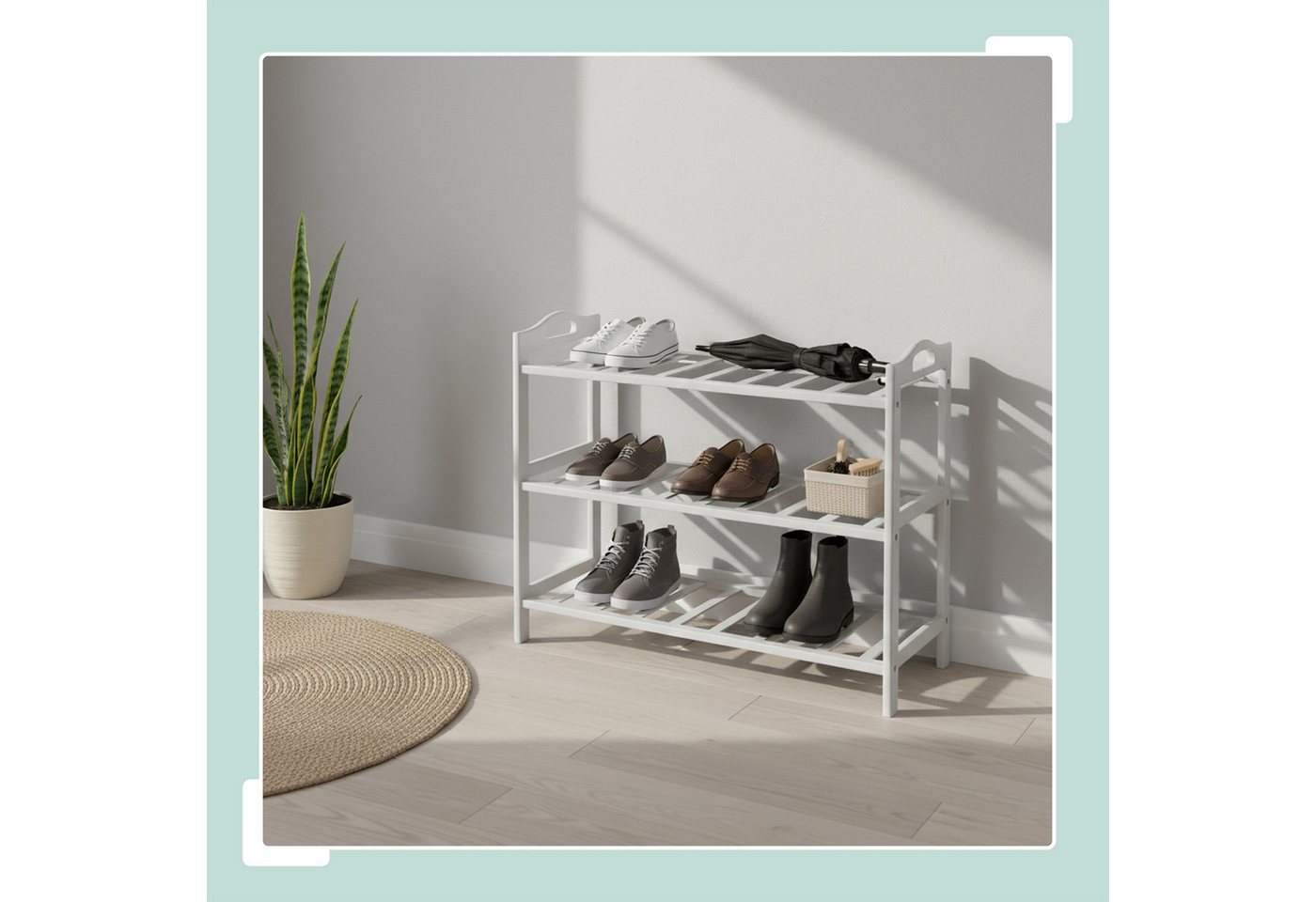 relaxdays Schuhregal aus Bambus, 1-tlg., weiß – Bild 2 von 5