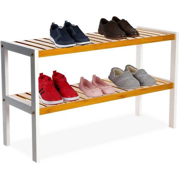 relaxdays Schuhregal aus Bambus, 1-tlg., Natur-Weiß, 2 Ablagen