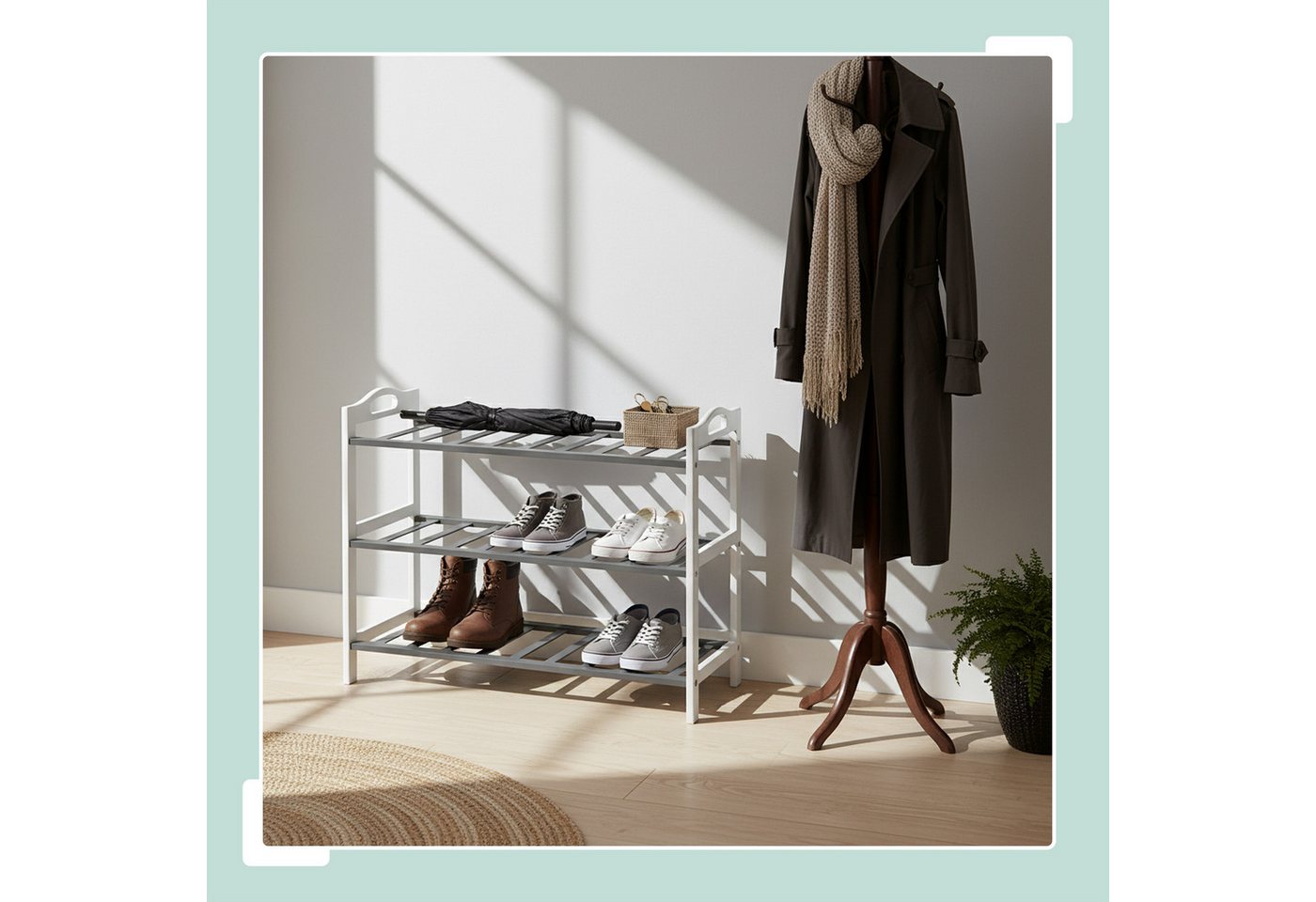 relaxdays Schuhregal aus Bambus, 1-tlg., Weiss-grau – Bild 2 von 5