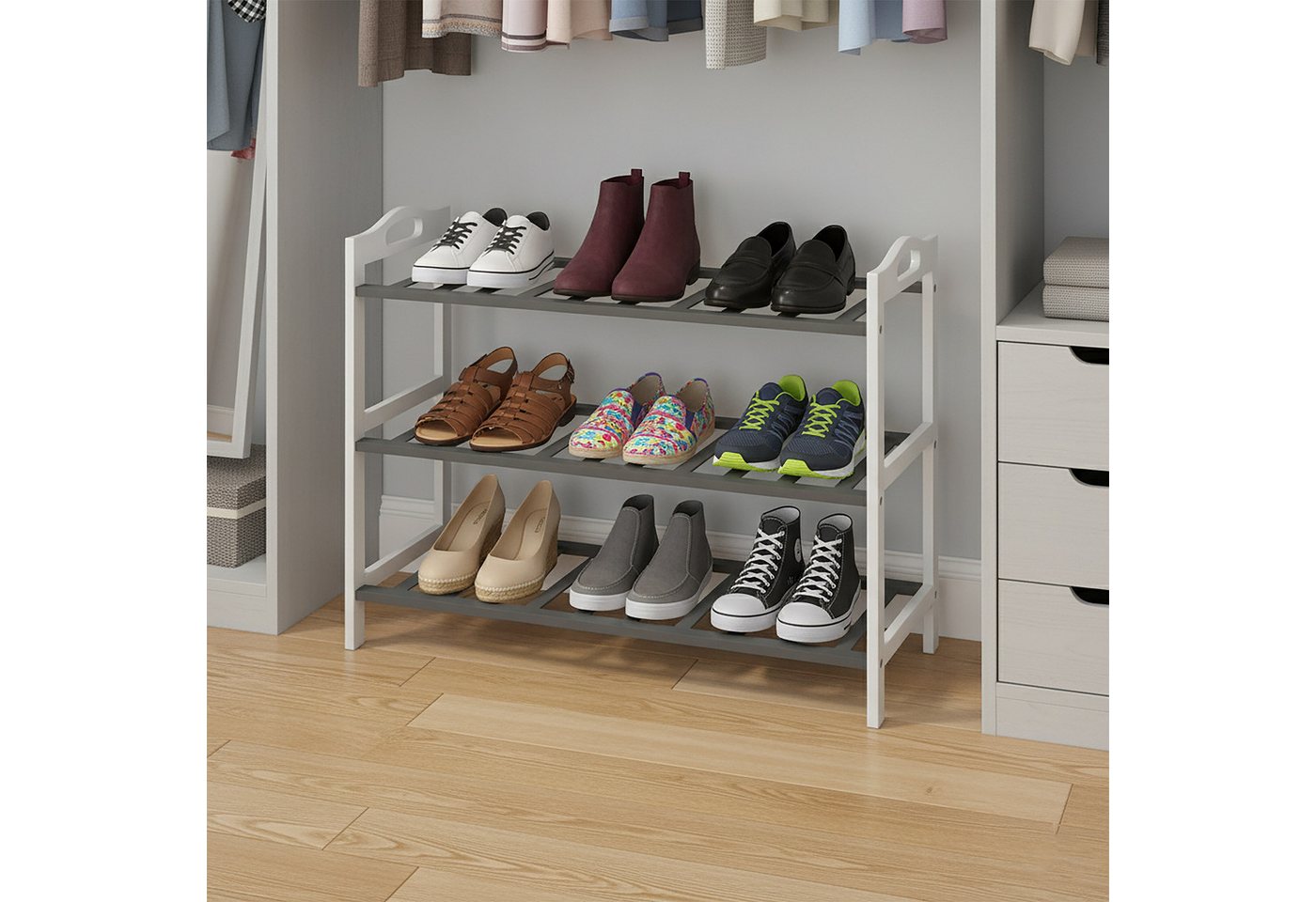 relaxdays Schuhregal aus Bambus, 1-tlg., Weiss-grau – Bild 3 von 5