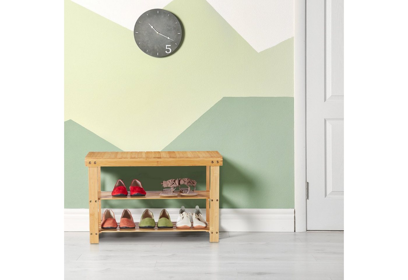 relaxdays Schuhregal Bambus mit Sitzfläche, 1-tlg. – Bild 2 von 5