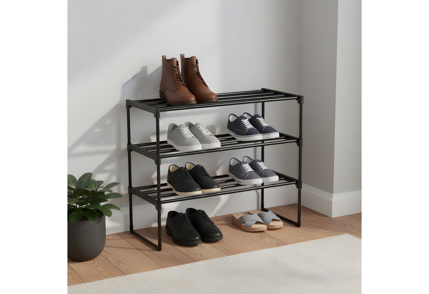 relaxdays Schuhregal Metall, 1-tlg., schwarz, 3 Ebenen, 68 cm – Bild 3 von 5