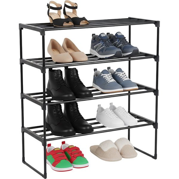 relaxdays Schuhregal Metall, 1-tlg., schwarz, 4 Ebenen, 68 cm