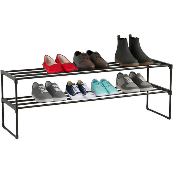 relaxdays Schuhregal Metall, 1-tlg., schwarz, 2 Ebenen, 117 cm