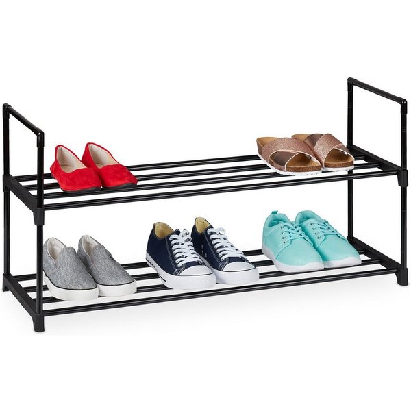 relaxdays Schuhregal Metall, schwarz, 2 Ebenen, 92 cm