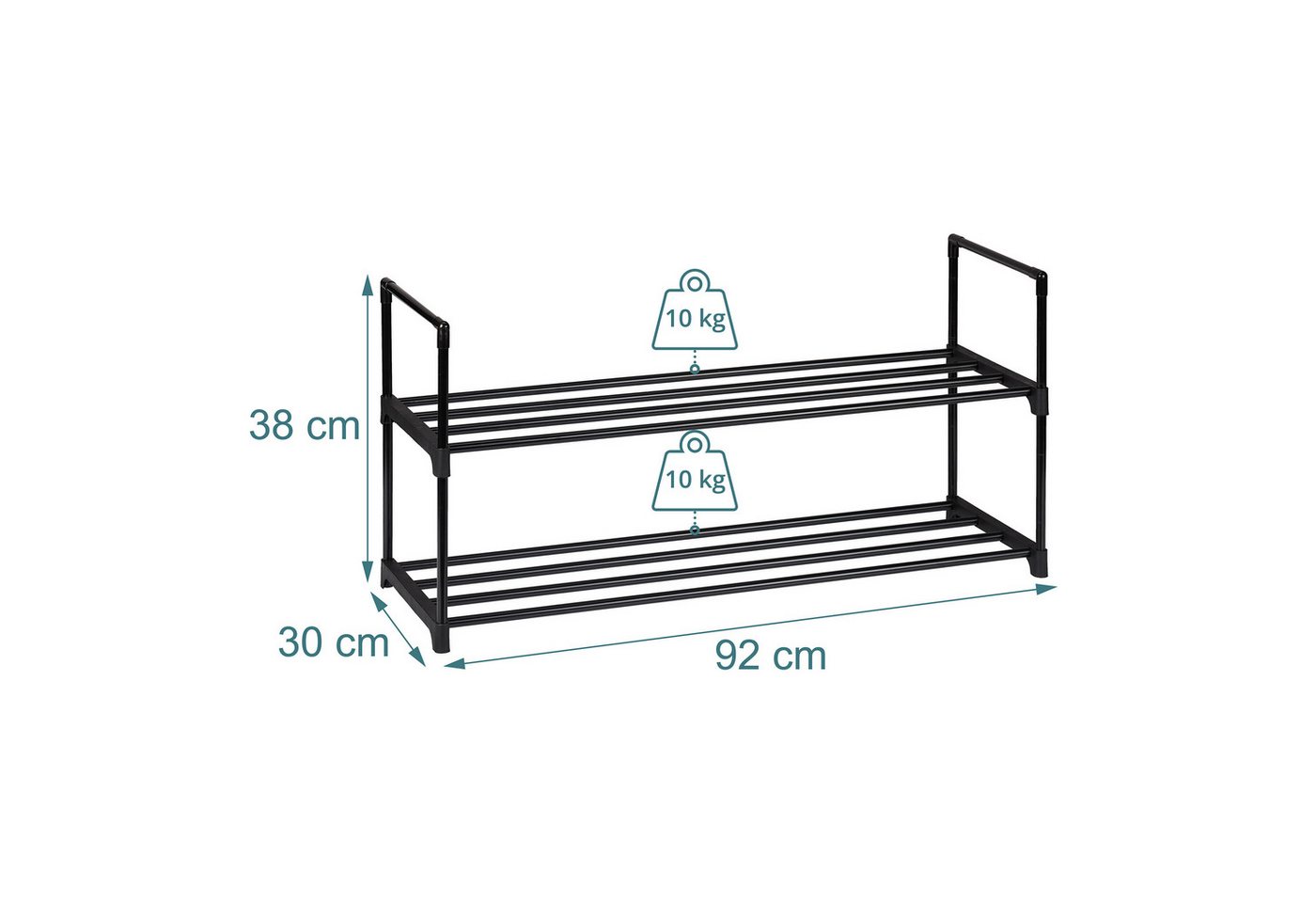 relaxdays Schuhregal Metall, schwarz, 2 Ebenen, 92 cm – Bild 4 von 5