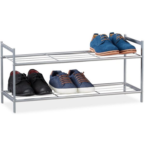 relaxdays Schuhregal mit 2 Ebenen, 1-tlg., silber