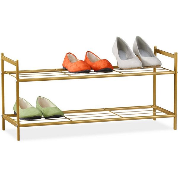 relaxdays Schuhregal mit 2 Ebenen, 1-tlg., gold