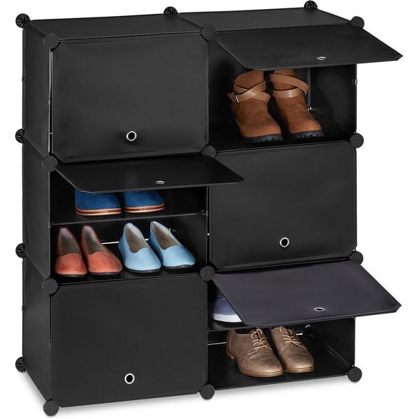 relaxdays Schuhregal Schwarzer Schuhschrank mit 12 Fächern, 12-tlg.